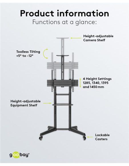 
59508 GOOBAY - Soporte de suelo ajustable 37-70" 50 Kg Goobay