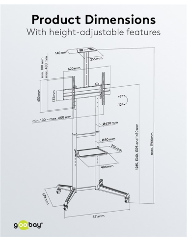 
59508 GOOBAY - Soporte de suelo ajustable 37-70" 50 Kg Goobay