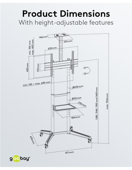 
59508 GOOBAY - Soporte de suelo ajustable 37-70" 50 Kg Goobay