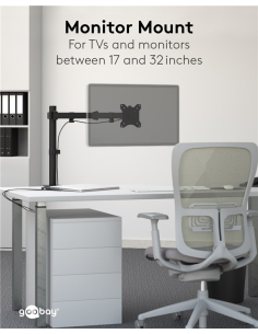 
58528 GOOBAY - Soporte 1 monitor 13"-32", 8Kg  S. Abrazadera, Acero, Negro, 90° inclinable, 180° Giratorio, 360° rotacion