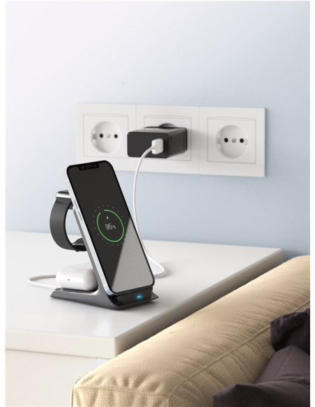 
60217 GOOBAY - Base de carga Inalambrica 15W con tecnologia QI 3 Dispositivos a la vez