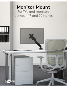 
58530 GOOBAY -  Soporte 1 monitor 17"-32", 9Kg  S. Abrazadera, GAS, Acero, Negro, +70° to -45° giro, +90° to -90° inclinación