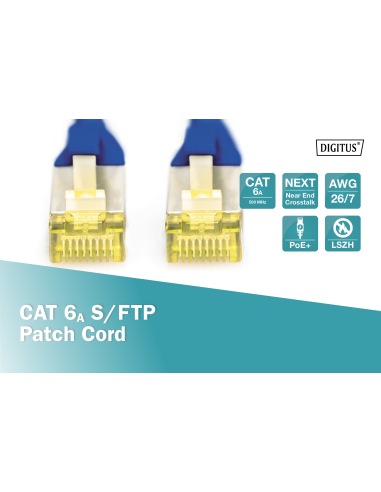 
DK-1644-A-020/B DIGITUS - Latiguillo CAT 6A, S/FTP,  2.00 m, Azul, LSZH Digitus. Conector de color amarillo translúcido con a