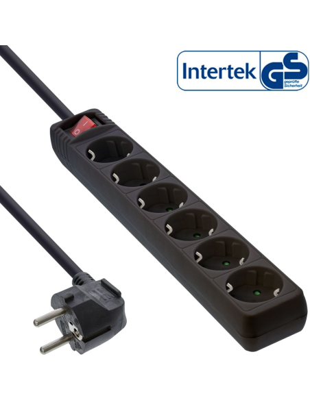 
16463T -  Regleta de  6 tomas con Interruptor Negra y 3,00 metros de cable