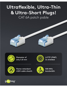 
74326 Latiguillo CAT 6A, U/FTP,  0.15 m, Blanco, LSZH-TPE  Slim Delgado Goobay