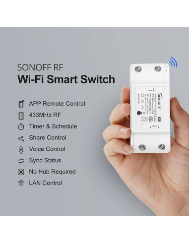 
RFR2 SONOFF Interruptor inteligente sem fios Wi-Fi com módulo de recetor de RF 433 MHz, Wi-Fi e interruptor de controlo remot