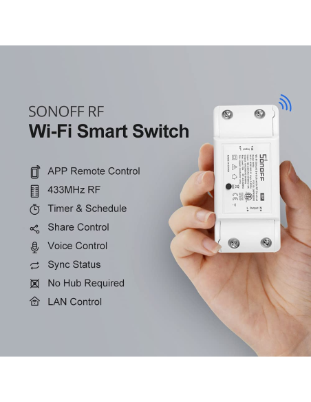 
RFR2 SONOFF Interruptor inteligente sem fios Wi-Fi com módulo de recetor de RF 433 MHz, Wi-Fi e interruptor de controlo remot