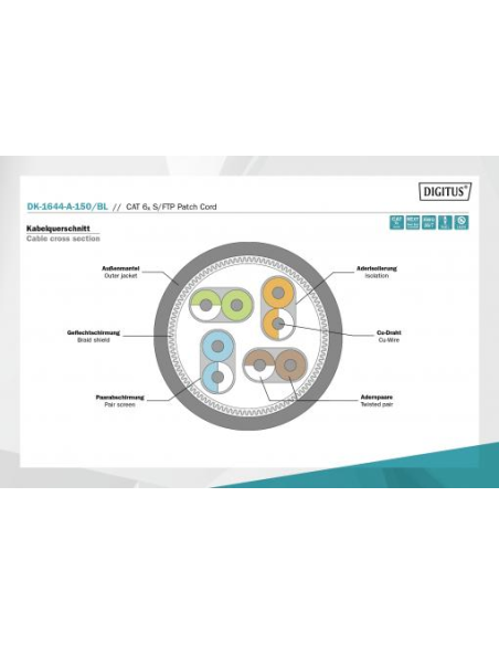 
DK-1644-A-150/BL DIGITUS - Latiguillo 15m Negro  Cat 6A S-FTP LSZH PiMF