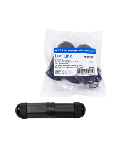 
NP0080 LOGILINK - Acoplador en línea para exteriores Cat.6, resistente al agua IP67