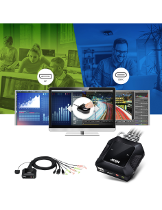 
CS52DP-AT ATEN - Switch KVM en formato cable híbrido DisplayPort de 2 puertos USB-C 
