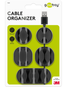 

70863 Juego de 5 piezas para organizar y sujetar cables, extraíble, Tamaños Varios, negro Blister
