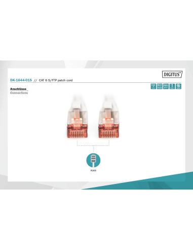 
DK-1644-015 DIGITUS Cable de conexión CAT 6 S/FTP. Latiguillo CAT 6 S-FTP, Cu, LSZH AWG 27/7, longitud 1,5 m, color gris
