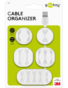 
70861 Juego de 5 piezas para organizar y sujetar cables, extraíble, Tamaños Varios, Blanco Blister