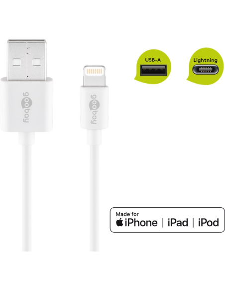 
72909 GOOBAY - Cable de carga datos USB AM a Apple Lightning  3,00m