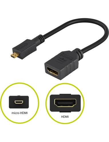 
58683 GOOBAY - Adaptador Micro HDMI-D Macho a HDMI-A Hembra 0.15m GOOBAY