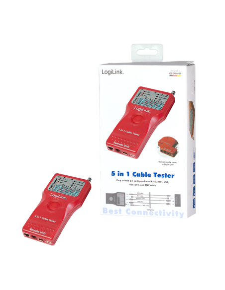 
WZ0014 Tester de cables 5 en 1, RJ45, RJ11, USB, BNC, FireWire, con unidad remota