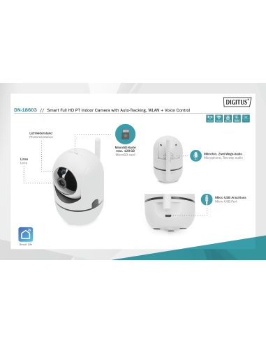 
DN-18603 DIGITUS - Cámara Smart WIFI (sin puerto LAN) P/T Indoor