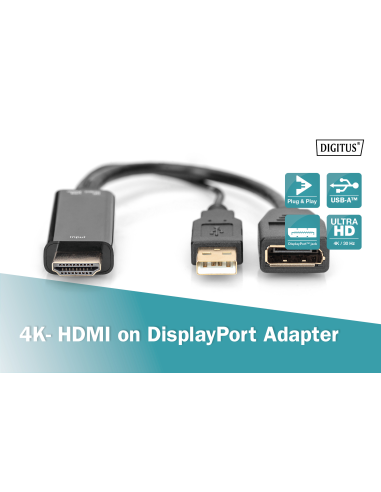 
AK-330101-002-S DIGITUS - Adaptador HDMI M a DP F con alimentación eléctrica externa 4K con 30 Hz. 0,2 m negro