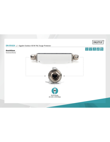 
DN-95424 DIGITUS - Protección contra sobretensiones  60 W Gigabit PoE. Digitus DN-95424 es una protección contra sobretension