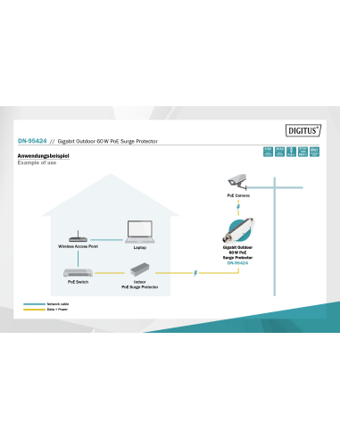 
DN-95424 DIGITUS - Protección contra sobretensiones  60 W Gigabit PoE. Digitus DN-95424 es una protección contra sobretension