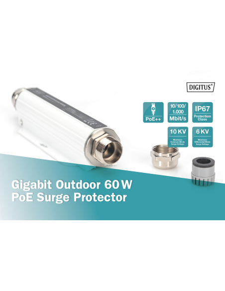 
DN-95424 DIGITUS - Protección contra sobretensiones  60 W Gigabit PoE. Digitus DN-95424 es una protección contra sobretension