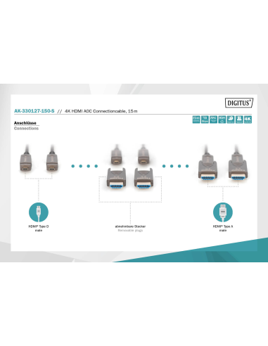 
AK-330127-150-S DIGITUS - Cable HDMI A-A 15 metros Optico activo 4K 60Hz  18Gbps Digitus Cable AOC Digitus Conector Desmontab