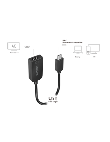 
UA0236A LOGILINK - Adaptador USB C Macho a HDMI Hembra 0.15m 4K/30Hz (3840x2160), Negro, Bolsa de Colgar