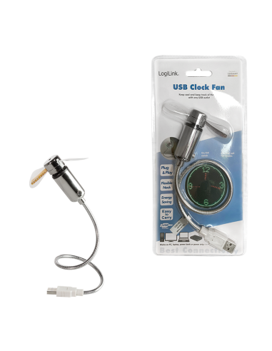 
UA0294 Ventilador USB con indicador de hora, color plateado  Logilink