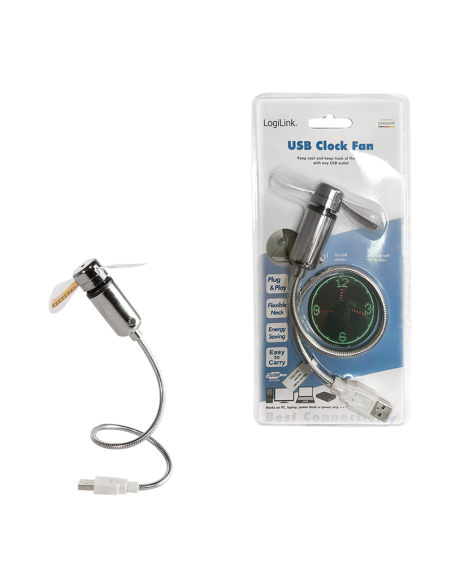 
UA0294 Ventilador USB con indicador de hora, color plateado  Logilink