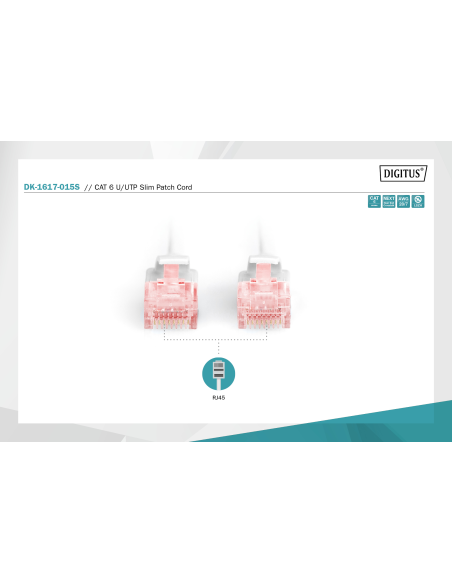 
DK-1617-015S DIGITUS - Latiguillo CAT 6 U-UTP slim, Cu, LSZH AWG 28/7, longitud 1,5 m, color gris. Permite un cableado flexib