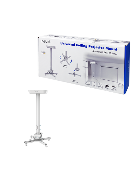 
BP0157 LOGILINK - Soporte para proyector, longitud del brazo: 595-895 mm, blanco. El soporte para proyector de techo resisten