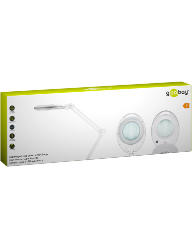
60361 GOOBAY - Lámpara de aumento LED con abrazadera  8W 
650lm, lente de cristal de 127 mm, aumento de 1,75x, 3 dioptrías
