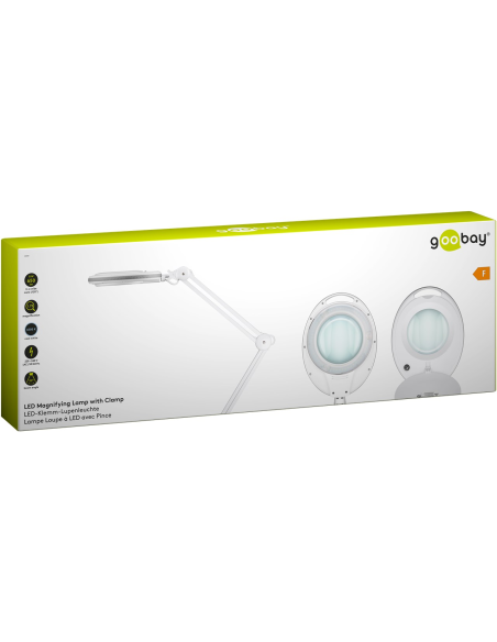 
60361 GOOBAY - Lámpara de aumento LED con abrazadera  8W 
650lm, lente de cristal de 127 mm, aumento de 1,75x, 3 dioptrías