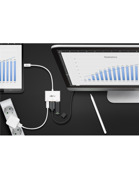 
62104 Goobay - Adaptador USB C Macho a HDMI Hembra 0.15m 4K/30Hz + USB 3.0+ PD Blanco Goobay