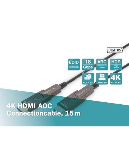 
AK-330127-150-S DIGITUS - Cable HDMI A-A 15 metros Optico activo 4K 60Hz  18Gbps Digitus Cable AOC Digitus Conector Desmontab