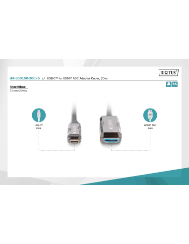 
AK-330150-200-S DIGITUS - Cable USB C Macho a HDMI Macho 20.00m 4K/60Hz 18 Gbit/s AOC Digitus