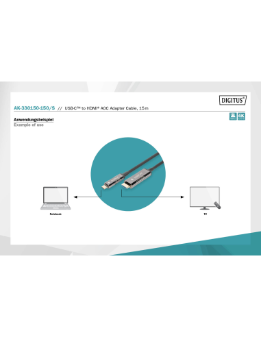 
AK-330150-150-S DIGITUS - Cable USB C Macho a HDMI Macho 15.00m 4K/60Hz 18 Gbit/s AOC Digitus