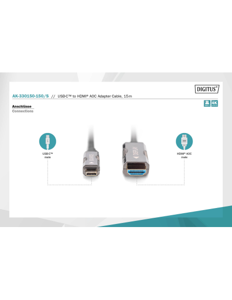 
AK-330150-150-S DIGITUS - Cable USB C Macho a HDMI Macho 15.00m 4K/60Hz 18 Gbit/s AOC Digitus