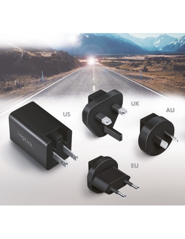 
PA0301  LOGILINK - Cargador de viaje USB, GaN, 2 puertos, USB-AF y USB-CF, 30 W, con PD