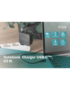 
DA-10071 DIGITUS - Cargador  65W  1 puerto USB-C PD3.0 con cable de 1,20 metros Negro Digitus
