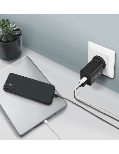 
PA0301  LOGILINK - Cargador de viaje USB, GaN, 2 puertos, USB-AF y USB-CF, 30 W, con PD