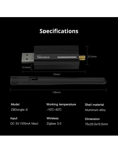 
ZBDONGLE-E - SONOFF Universal Zigbee 3.0 USB Dongle Plus Gateway con Antena