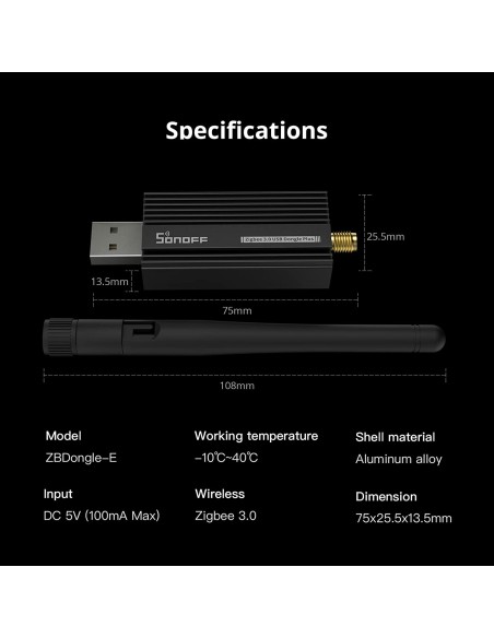 
ZBDONGLE-E - SONOFF Universal Zigbee 3.0 USB Dongle Plus Gateway con Antena