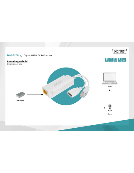 
DN-95208 Divisor PoE Gigabit USB-A Conector hembra USB TYPE A