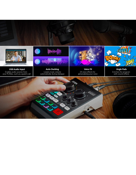
UC8000-AT ATEN - Mezclador de audio para pódcast con IA | MicLIVE de 6 canales 