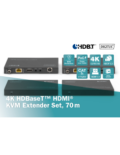 
Extensor HDMI KVM HDBaseT 4K/30 Hz, 70 m, 10.2 Gbps, HDCP 2.2
Punto a punto 2
