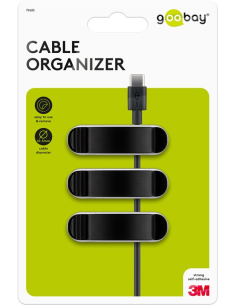 
70685 Juego de 3 piezas para organizar y fijar cables, extraíble, Juego de clips para gestión de cables, negro Blister