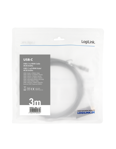
UA0330 - Cable USB C Macho a HDMI Macho  3 m 4K/60Hz 18 Gbit/s Logilink