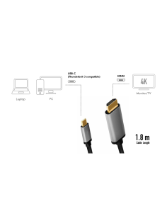 
CUA0101 LOGILINK - Cable USB C Macho a HDMI Macho  1.80m 4K/60Hz 18 Gbit/s Logilink Cable Negro Conectores Alumnio