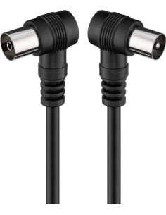 
11526 GOOBAY - Cable de Antena de  2,5m Coaxial Macho 90°  a Coaxial Hembra 90° Blan <70 dB Negro Doble Malla Bulk Goobay